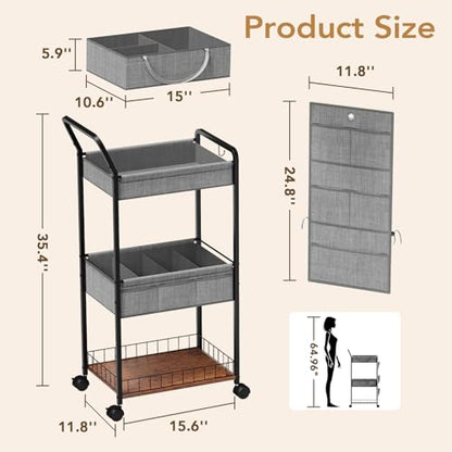BBLIKE 3-Tier Diaper Caddy Organizer - Rolling Utility Baby Cart with Basket and Side Pockets for Nursery and Baby Essentials, Multi-Function Cart for Bedroom and Bathroom,Gray - style: Basket-Grey