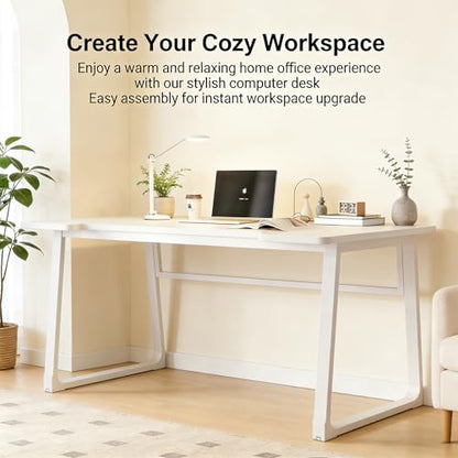 Computer Desk 39.4 Inch Small Office Desk with Wood Top and Metal Frame, Study Writing Desk for Home, Bedroom, Gaming, U-Shaped Leg Design, Modern Simple - color: Frame：white/Board：white