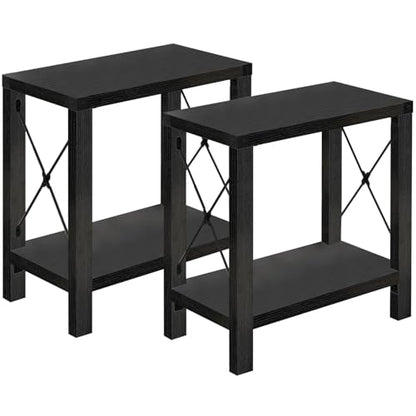 GAZHOME Farmhouse End Table for Small Spaces, Set of 2,Narrow Side End Table with Storage Shelf, Rustic X-Design Nightstand Sofa Table for Living Room, Bedroom Black - color: Black Oak