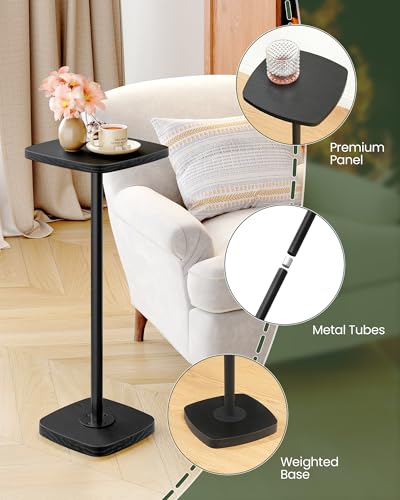 Small Side Table, Drink Table for Small Spaces, Square Martini Table with Pedestal, for Living Room, Bedroom, Black TBZ24BB - color: Black