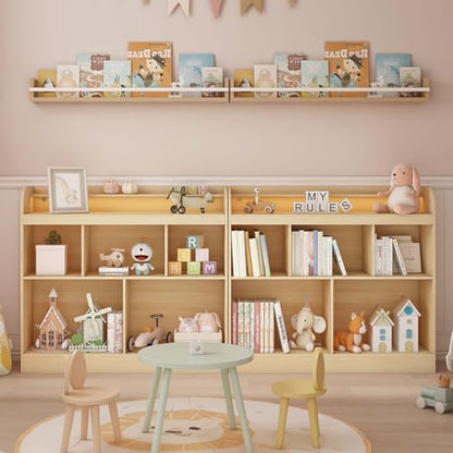 Lkeiyay Kids Bookshelf with LED Lights, Montessori Storage Unit, Natural | Freestanding open cubby kids bookcase with LED light, rounded safety edges, perfect for kids bedroom, playroom & nursery - color: Natural Wood