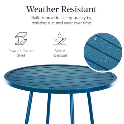 Best Choice Products 3-Piece Patio Dining Set, Bar Height, Outdoor Bistro Set, Outdoor Round Bar Table w/ 2 Bar Stools, Steel - Peacock Blue - color: Peacock Blue