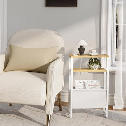 Narrow Side Table with Charging Station Slim End Table Sofa with Magazine Rack, Bedside Table for Small Spaces, 3 Tier Nightstand for Living Room Couch, Bedroom Natural LET503YE - color: Natural, style: With Charging Station