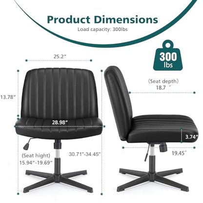 OLIXIS Criss Cross Chair, Vanity Chair, Home Office Desk | Armless No Wheels Wide Seat, Height Adjustable Swivel, Padded PU Leather, Bedroom Student Study, Black Dual Base - color: Black Dual Base
