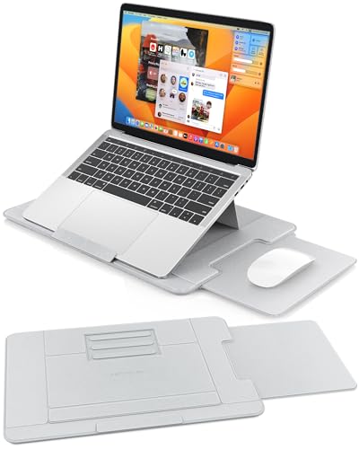 AboveTEK Adjustable Laptop Lap Desk, 3 Ergonomic Angles, PU Leather Non-Slip Surface, Heat Shield, Retractable Mouse Pad, Portable Laptop Lap pad for Bed, Sofa, Travel (Light Gray) - color: Light Gray