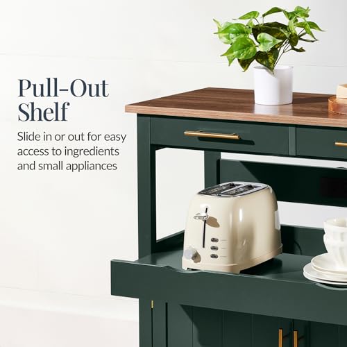 Best Choice Products 36in Large Rolling Kitchen Island Cart, 2-Door Cabinet, 2 Drawers, Pull-Out Shelf, Power Outlet, Hooks, & Swivel Lockable Wheels - Forest Green - style: Forest Green