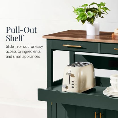 Best Choice Products 36in Large Rolling Kitchen Island Cart, 2-Door Cabinet, 2 Drawers, Pull-Out Shelf, Power Outlet, Hooks, & Swivel Lockable Wheels - Forest Green - style: Forest Green