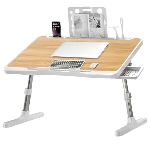 Extra Large 23 Inch Adjustable Laptop Desk for Bed with USB Charging Port, Foldable Bed Table with Storage Drawer, Portable Laptop Bed Desk Tray for Working, Writing, Reading & Eating (Yellow) - color: Yellow