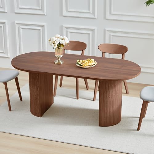 70.8 Inch Dining Table for 4-6 People, Oval Kitchen Table with Semi-Cylindrical Legs Base, Modern Farmhouse Round Dinner Tables for Dining Room Kitchen Living Room (Walnut) - color: Walnut, size: 70" Oval (Semi-Cylindrical Legs)