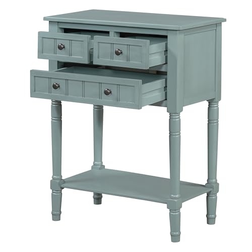LUMISOL Small Console Table with 3 Storage Drawers for Entryway, Slim Sofa Table with Bottom Shelf, Narrow Side Table for Hallway Foyer, Light Blue - color: Light Blue