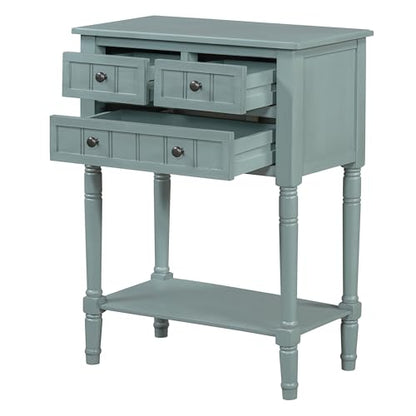 LUMISOL Small Console Table with 3 Storage Drawers for Entryway, Slim Sofa Table with Bottom Shelf, Narrow Side Table for Hallway Foyer, Light Blue - color: Light Blue