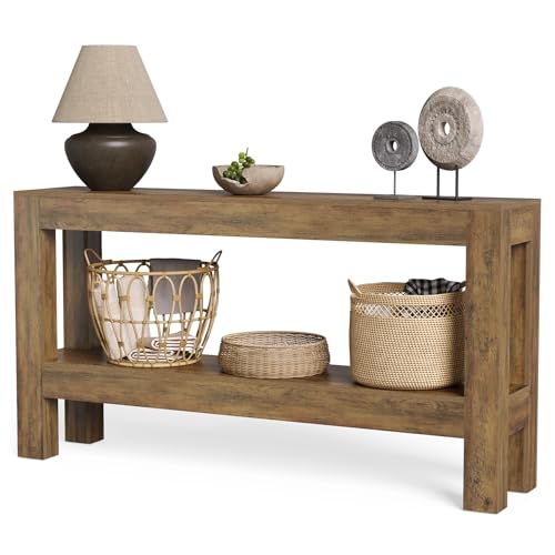 LITTLE TREE 63-Inch Entryway Console Table, Long Farmhouse Narrow Sofa Table for Living Room, Hallway, Entry, Entrance, Foyer, Behind Couch with 2-Tier Shelves, Rustic Brown - color: Light Brown