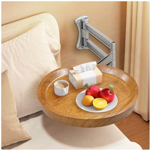 Wall Mounted Folding Table Bedside Collapsible Coffee Desk 720°Adjustable Sofa Stand for Small Spaces Floating Round Tray for Bedroom Living Room Balcony Bay Window LogColor - color: Logcolor
