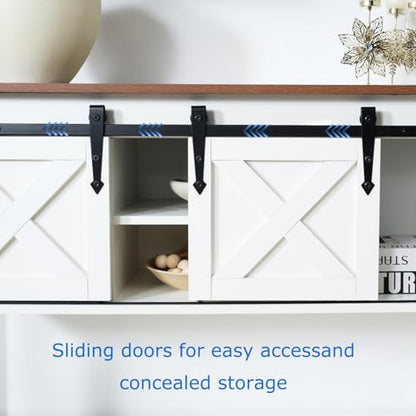 White Farmhouse Entryway Table, Rustic Hallway Table with Storage Shelf, Sofa Table with Sliding Barn Doors for Hallway, Entryway, Living Room, Foyer - color: White