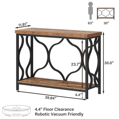 IBF 39.4" Narrow Console Table, Farmhouse Entryway Table in Living Room Hallway Foyer Entrance, Industrial Wood Metal Sofa Table Entry way Behind Couch Tables with 2-Tier Storage Shelves, Rustic Brown - color: Rustic Brown Oak, size: 39 Inch