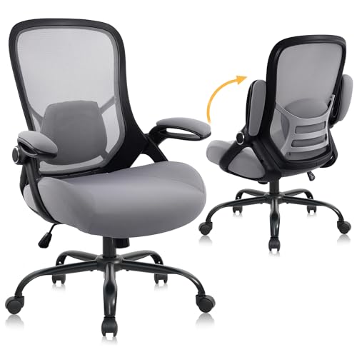 HYLONE 400lbs Heavy Duty Office Chair, 5" Thickened Seat Ergonomic Desk Chair with Adjustable Armrests, Home Office Computer Chairs for Long Hours Mesh Executive Chair(Dark Grey) - color: Black Frame & Grey, size: Thicken Cushion