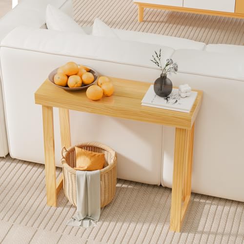 VINGLI 35.4" Solid Wood Console Table, Narrow Entryway Table, Skinny Sofa Table Behind Couch, for Living Room, Entrance, Hallway, Foyer, Bedroom, Office, Oak - color: Natural Wood, size: 35.4