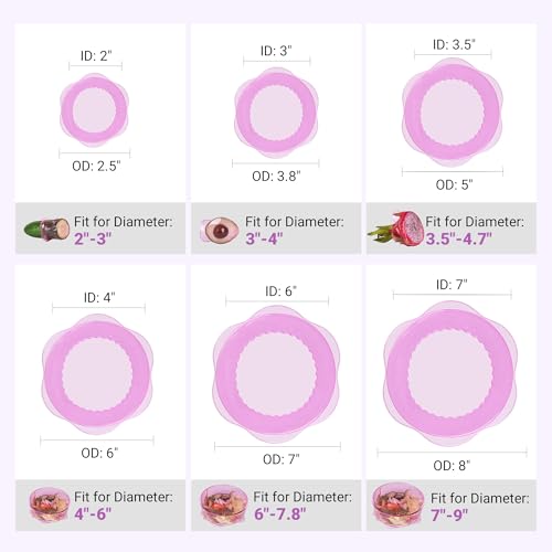 Silicone Stretch Lids for Food Storage in Fridge, Reusable Elastic Bowl Covers for Cup, Cans, Jars, Round & Rectangle Container, Food Grade Silicone Microwave Food Cover, Purple, 6PCS - color: 6 Pcs Purple