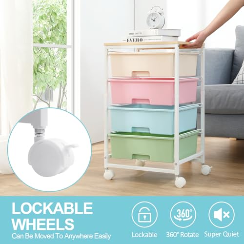 Utility Cart with 4 Drawers, Rolling Storage Cart with Drawers, Rainbow | Storage Rolling Drawer Cart - color: Rainbow