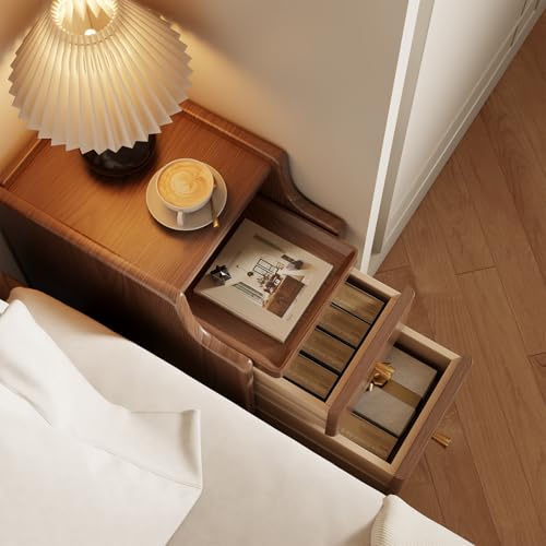 AQIMUELE Small Nightstand with Drawers, Solid Wood Bedside Table, Narrow Walnut Nightstand for Bedroom - color: 1 Pc(walnut), size: 15.74''D*11.81''W*19.68''H