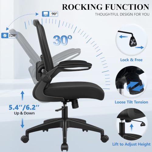 FelixKing Office Chair, Ergonomic Desk Chair Breathable Mesh Chairs Adjustable High Back Lumbar Support Flip-up Armrests, Executive Rolling Swivel Comfy Computer Chairs Home Office Black - color: Black