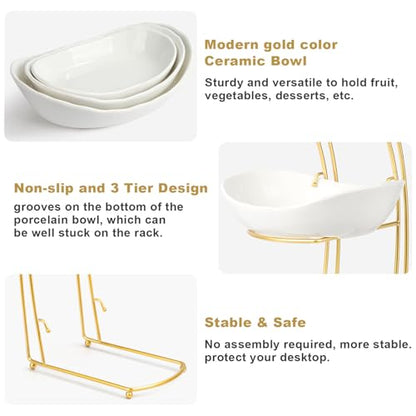 Fruit Bowl for Kitchen Counter - 3 Tier Ceramic Fruit Rack, Fruit Basket for Fresh Fruit&Veggies, Tiered Fruit Platter Serving Trays for Party - color: White