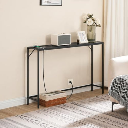 MAHANCRIS 43.7”Console Table with Outlet, Narrow Sofa Table with Charging Station, Entryway Table with Display Shelf, Behind Couch Table, Long Sofa Side Table, Living Room, Hallway, Black CTHB112E01 - color: Black