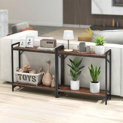 Livofloral Narrow Console Table, Small Entryway Table with 2 Support Bar, Thin Sofa Table, Small Couch Table, Display Table, Side Table for Living Room, Hallway, Bedroom, Rustic Brown - color: Rustic Brown