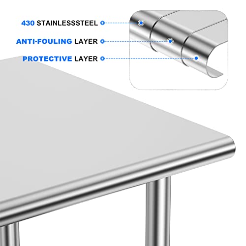 Stainless Steel Table for Prep & Work, 30x58 Inches, Metal Commercial Heavy Duty Table with Adjustable Under Shelf for Restaurant, Home and Hotel - size: 30x58in