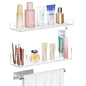 HIIMIEI Bathroom Shelves Wall Mounted: Clear Floating Shelf with Hand Towel Bar, 14.9in Acrylic Hanging Shelves Over Toilet, Set of 3 Bathroom Organizers Rack for Skin Care, Perfume, Lotion, Storage