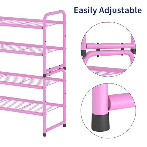 SUFAUY 2 Tier 33" Wide Shoe Rack, Closet Metal Wire, Stackable, Pink - color: Pink