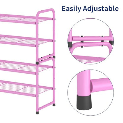 SUFAUY 2 Tier 33" Wide Shoe Rack, Closet Metal Wire, Stackable, Pink - color: Pink