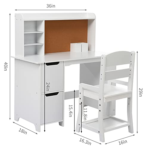 Garvee Kids Desk, Study Desk and Chair Set for Boys and Girl, Wooden Kids Writing Table with Bookshelf, Bulletin Board, and Cabinets for Ages 3-8 - color: Pure White, style: 2 Cabinets