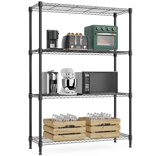 M MZG 1000 lbs 4Tier Shelf Metal Storage Shelves Wire Rack Closet Organizers with Wheel for Garage Kitchen Bathroom Laundry Black 13.7" D x 29.5" W x 47.2" H - color: Black, size: 4 tiers, 13.7"D x 29.5"W x 47.2"H