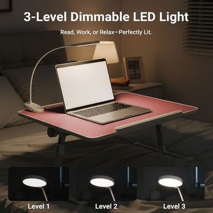iXTRA Adjustable Laptop Lap Desk with Cooling Fan USB Light for Adults - color: Pink,70x45cm