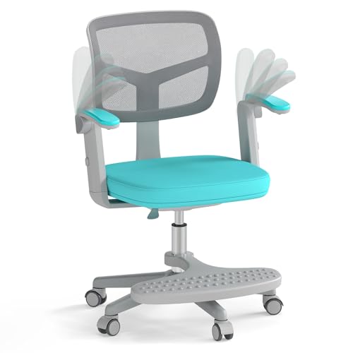 HONEY JOY Kids Desk Chair, Children Study Chair with Adjustable Height/Armrest/Footrest, Swivel Rolling Mesh Task Student Chair, Kids Computer Chair for Teens Girls Boys, Home, School, Office (Green) - color: Green