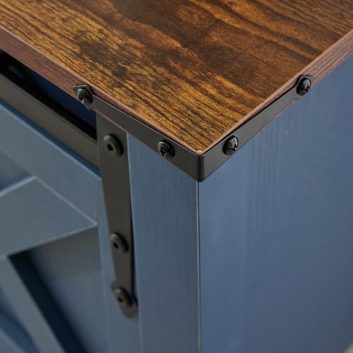 Blue Farmhouse Entryway Table, Rustic Hallway Table with Storage Shelf, Sofa Table with Sliding Barn Doors for Hallway, Entryway, Living Room, Foyer - color: Blue