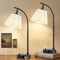 GyroVu Table Lamp Set of 2, Bedside Table Lamp with USB C+A Ports, Stepless Dimmable Nightstand Lamp, Small Cute Bedroom Lamps, Flower Lamp for Bedroom, Living Room, Home Office(Bulbs Included, Black) - color: white shade & black base