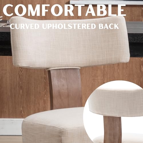 RIVOVA Mid Century Modern Dining Chairs Set of 4 Upholstered Linen Fabric Dining Chairs Curved Backrest Farmhouse Dining Room Chairs Kitchen Chairs with Wood Legs, Beige - color: Beige Curved