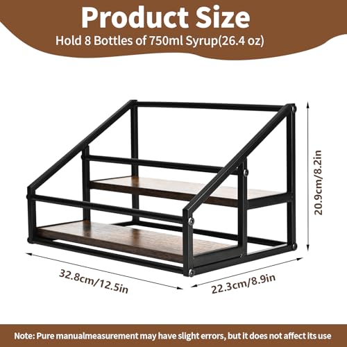 YQBRAO 2-Tier Coffee Syrup Organizer, 8-Bottle Rack, Rustic Brown | Holds up to 8 bottles in two raised rows for coffee bars, kitchens, counters, and beverage stations. - size: 2 Tier 8 Bottle Syrup Rack - 1 Pack