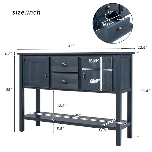 LKTART Solid Wood Farmhouse Console Table,Sofa Table with Storage Drawers and Shelves,Entryway Table for Entry Hallway Foyer Sofa Side Table,EasyAssembled (48" Navy Blue) - color: Navy Blue