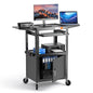 POCHAR Steel AV Cart with Locking Cabinet & Drop Leaves - Adjustable Height Media Carts with Wheels, Pullout Tray, Power Strip - Mobile Workstation Computer Cart for Office Classroom Shop Warehouse - style: Locking Cabinet with Drop Leaves (AVMTK)