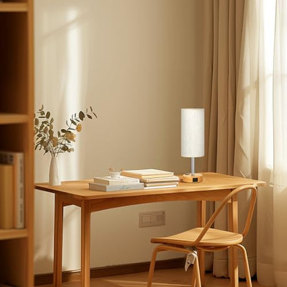 Small Touch Table Lamps Set of 2-3-Way Dimmable, USB A + C Charging, AC Outlet, Wood Grain Base, Bulbs Included - color: Cream - Wood Grain 2, size: 14" Touch Control