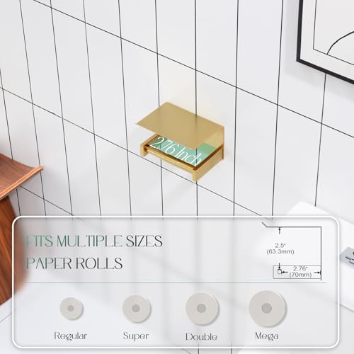 KOKOSIRI Roll Paper Holder Spring Loaded Tissue Paper Holder Bathroom Toilet Roll Holder with Shelf Wall Mounted Stainless Steel Brushed Gold B2012BG - color: Brushed Gold, size: With Shelf