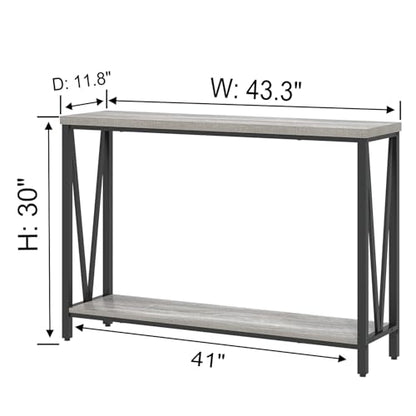 FOLUBAN Industrial Sofa Console Table, Rustic Wood and Metal Entryway Hallway Table for Living Room Entrance, 43.3 Inch Light Grey - color: Light Grey