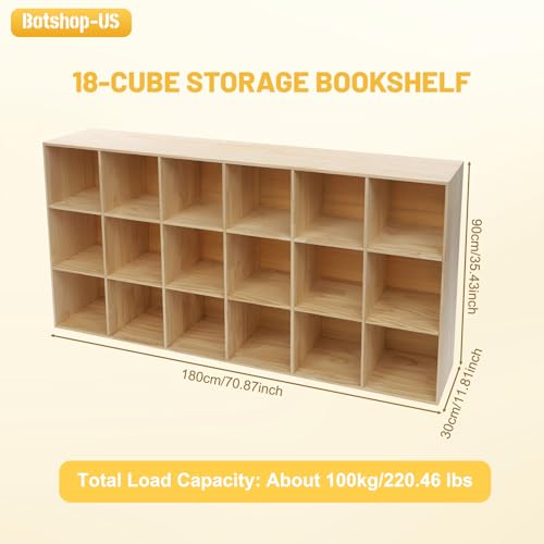 Gdrasuya10 18 Cube Storage Organizer with Closed Back Panel, 70" Long Horizontal Cube Shelf Floor Standing Opening Bookshelf, Display Shelf, Closet Cabinet for Home and Office - size: 18 Cubes