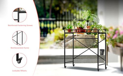 Zhongma 1 Tier Window Height Sturdy Metal Plant Stand with Wheels, 40.5x16x40.4 in High, Heavy Duty Succulent Shelf for Home Indoor and Outdoor, 220 LBS Capacity & Heavy Duty Construction - color: 1 Tier 40.5x16x40.4 Inch High