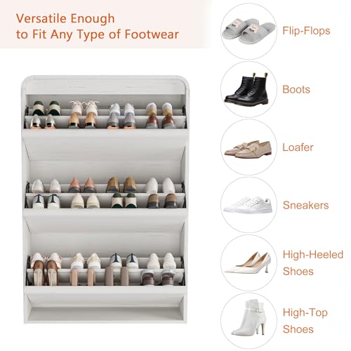 Garvee Shoe Cabinet with 3 Flip Drawers, Modern Narrow Shoe Storage Cabinet Organizer with Adjustable Shelf, 46" Tall Hidden Freestanding Shoe Rack Cabinet for Entryway, Hallway, Distressed White - color: Distressed White