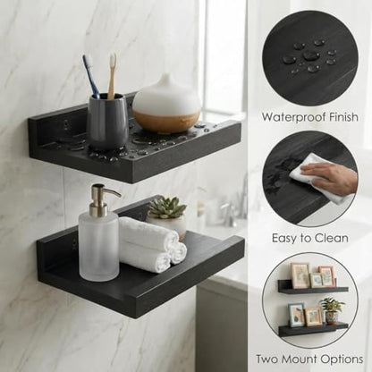Z metnal Small Floating Shelves, Natural Wooden Display Wall Shelf for Picture Ledge, Nursery Floating Shelves, Black, Wall Mounted, 8 x 5.5 inch, 2 Pcs - color: Black, size: 8 Inch