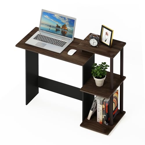 Furinno Efficient 29-Inch Brown Computer Desk, Office Desk with 3 Side Shelves, Rectangular Home Office Desk, Gaming Desk for Home Office, Bedroom, Study Room, Brown Walnut - color: Brown Walnut/Brown, size: 28.6-in with 3 Side Shelves